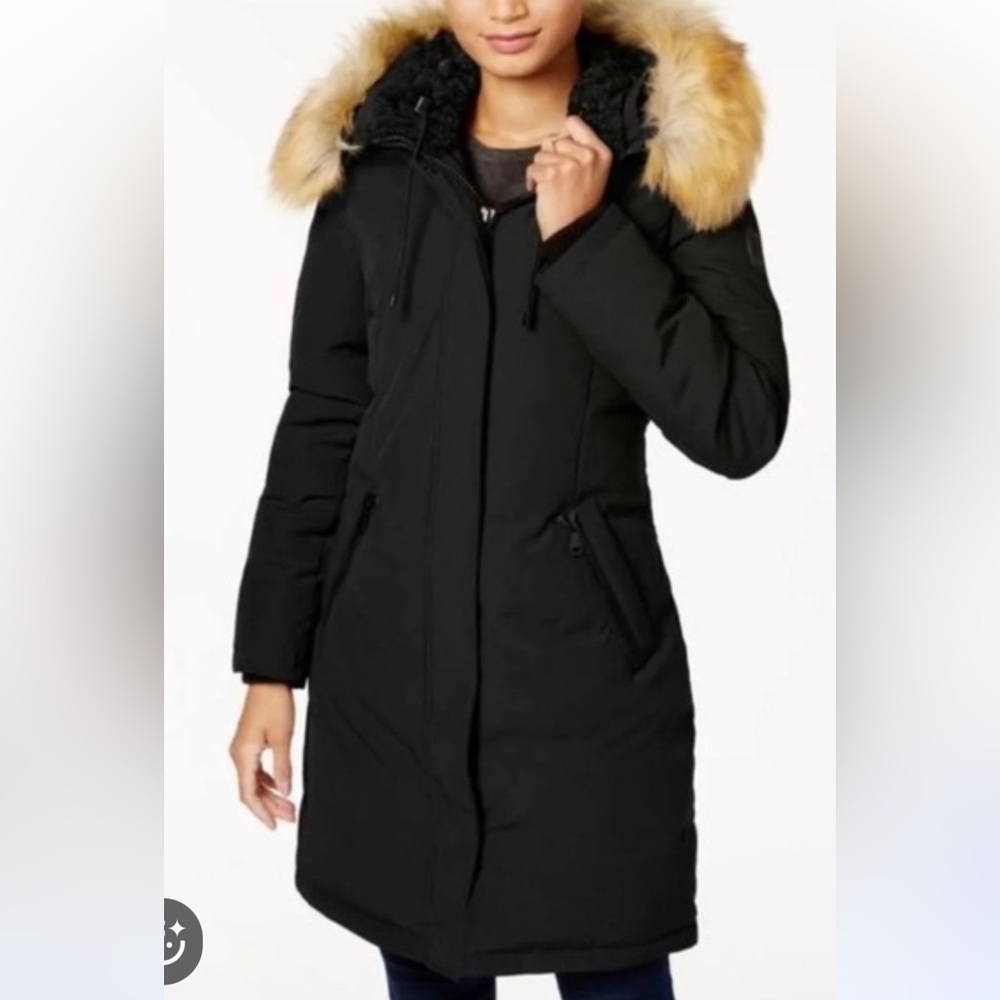 Vince Camuto Black parka Coat with Faux Fur Hood
